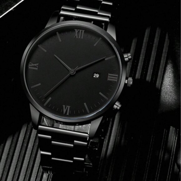 2pcs/set Fashionable Business Style Stainless Steel Quartz Watch With Bracelet - Picture 2 of 5